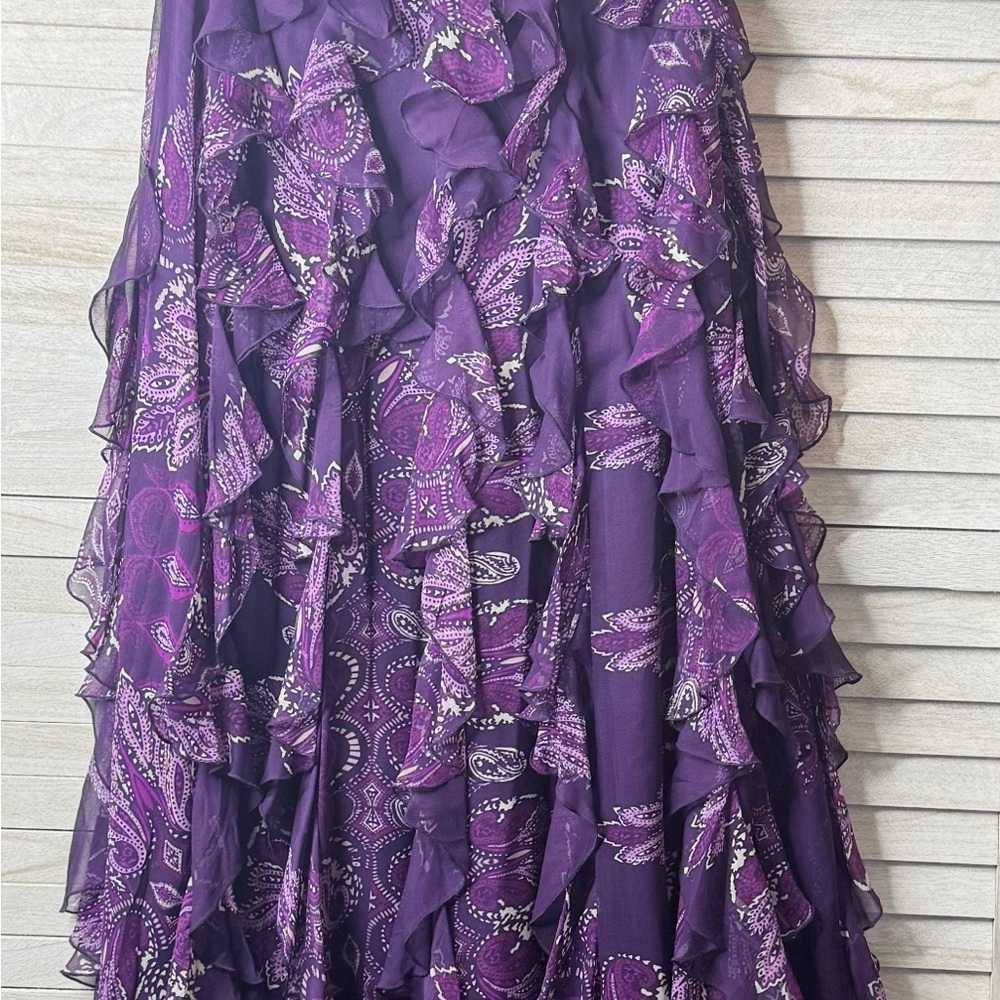 bebe Purple Strapless Ruffle Maxi Dress Cruise Medium NWT Romantic Resort Glam - Picture 4 of 9